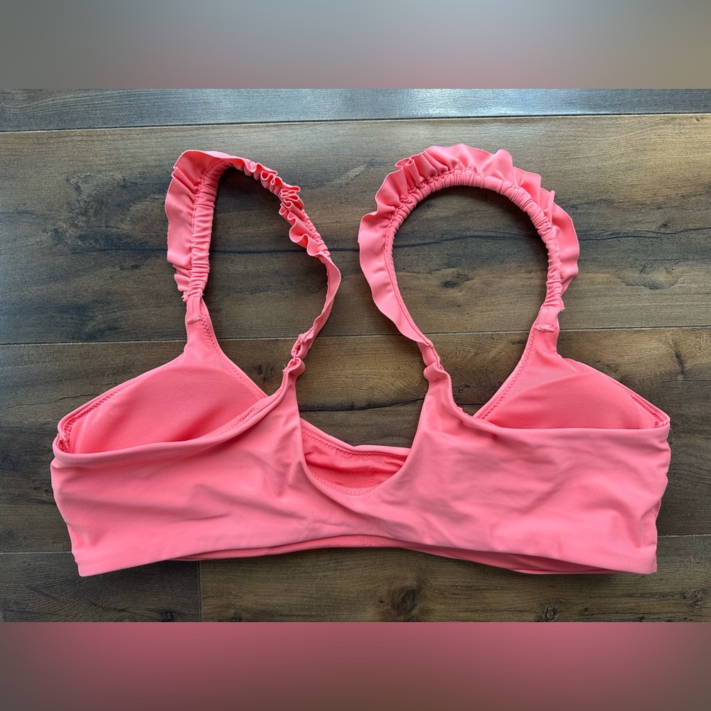 Aerie Neon Coral Ruffle Strap Bikini Top XL Scoop Bralette - Picture 3 of 4